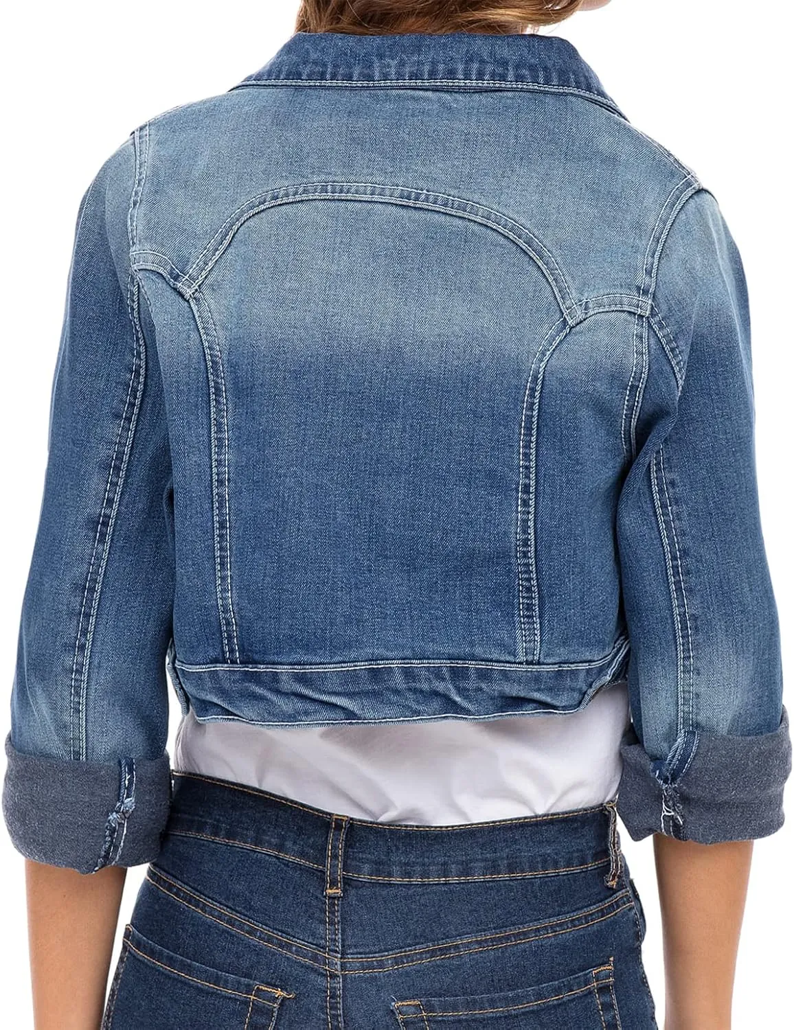 Skylinewears Women's Long Sleeve Jean Jacket Short Cropped Denim with Pockets Trendy Ideal for Every Occasion