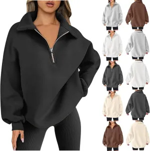 SMIDOW Oversized Sweatshirt For Women 1/4 Zip Up v Neck Fleece Pullovers Casual Loose Fall Fashion 2024 Teen Girls Clothes