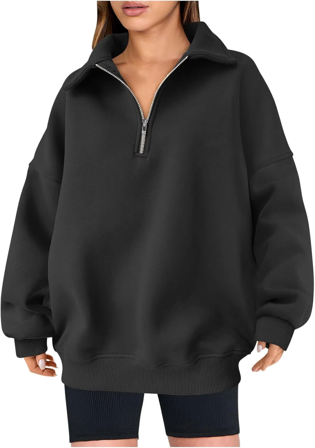 SMIDOW Oversized Sweatshirt For Women 1/4 Zip Up v Neck Fleece Pullovers Casual Loose Fall Fashion 2024 Teen Girls Clothes