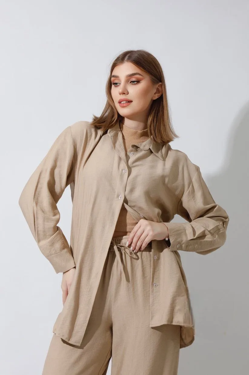 Spanish Linen -  Beige Wide Leg Pants