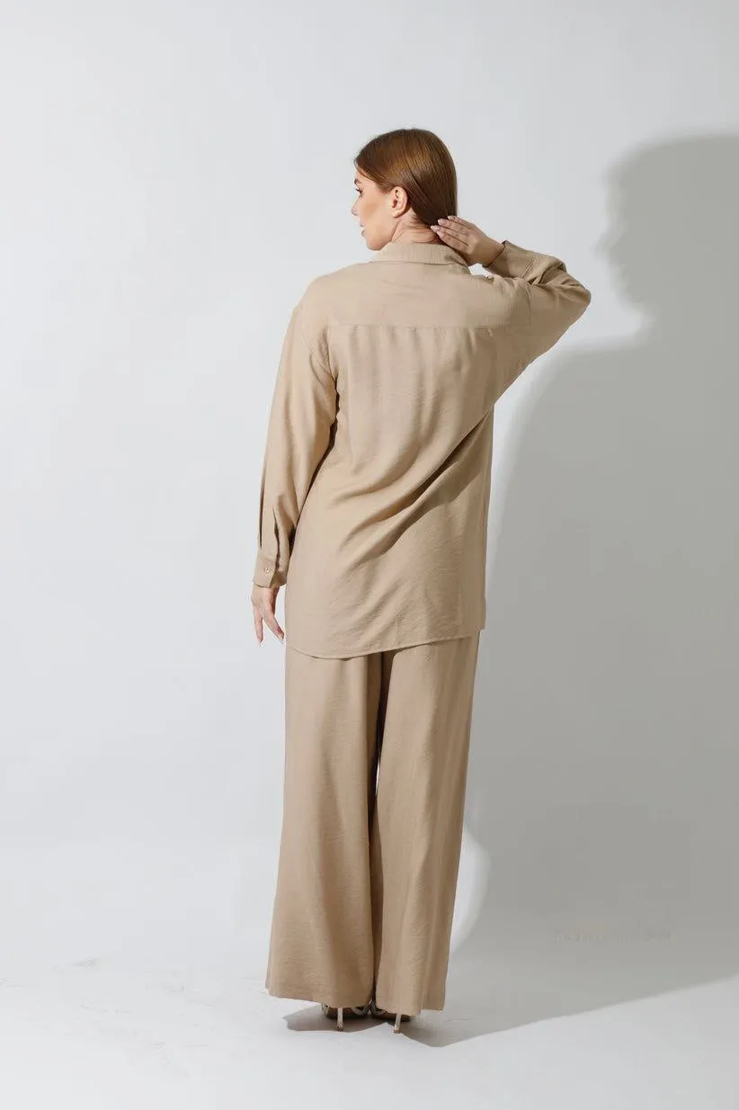 Spanish Linen -  Beige Wide Leg Pants