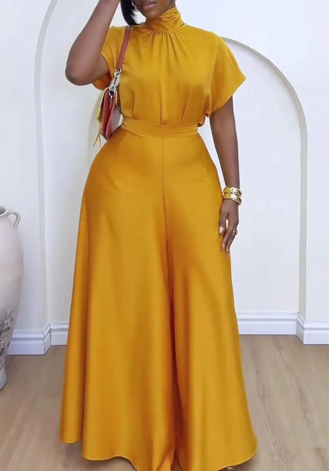 Spring Women 2 Piece Outfit Elegant Satin Short Sleeve Crop Blouses Wide Leg Long Pants Going Out Sets