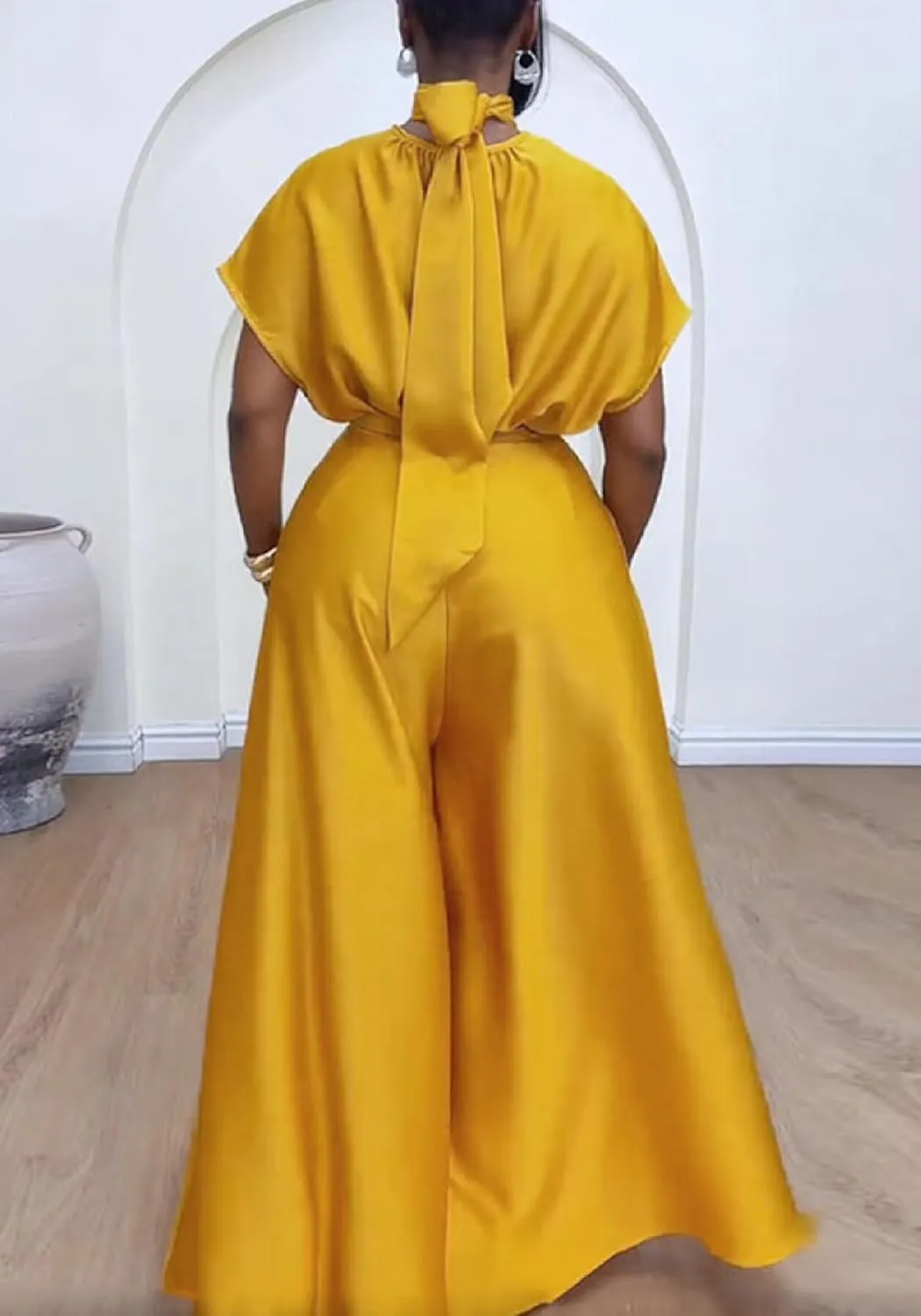 Spring Women 2 Piece Outfit Elegant Satin Short Sleeve Crop Blouses Wide Leg Long Pants Going Out Sets