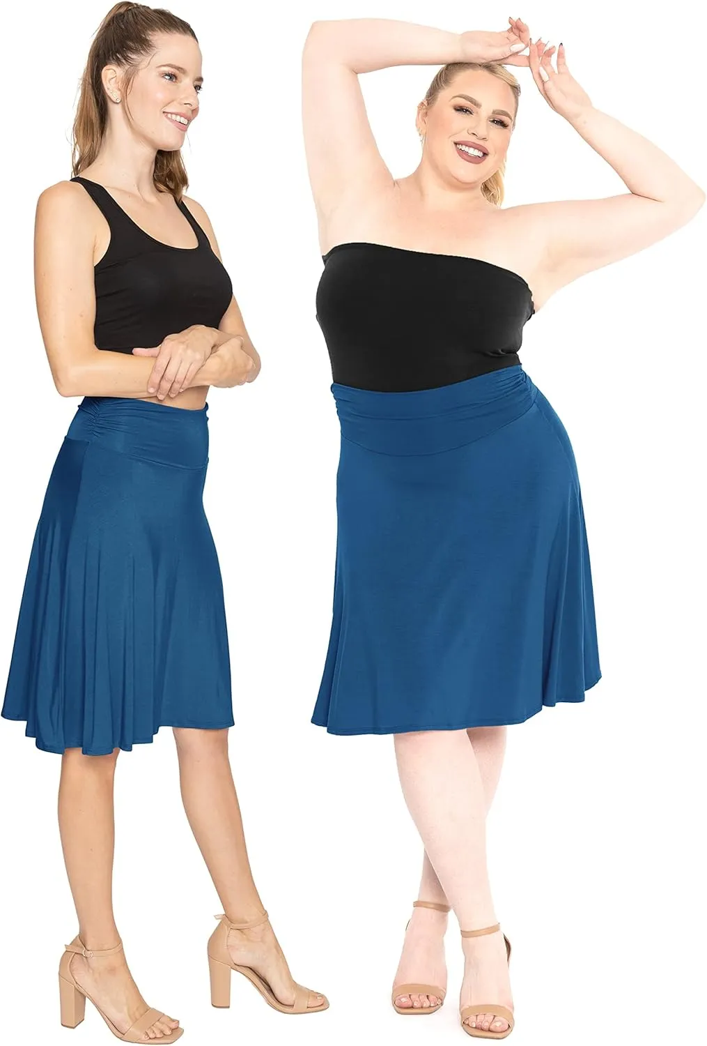 STRETCH IS COMFORT Women's & Plus Size Knee and Ankle Length Ruched Waist Flowy Skirt | Soft & Lightweight | Sizes S - 5X