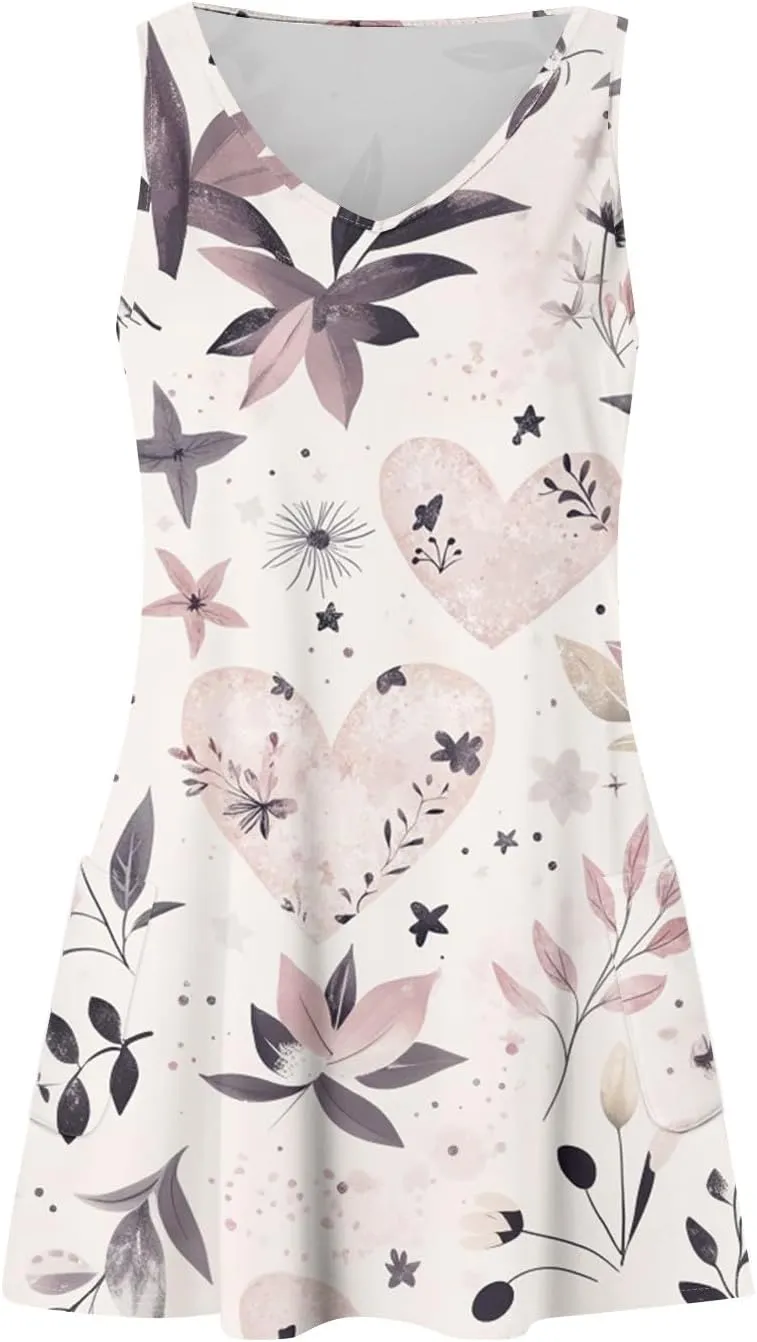 Summer Dresses for Women V Neck Sleeveless Dress with Pocket 2025 Beach Sundress Printed Casual Swimsuit Coverup