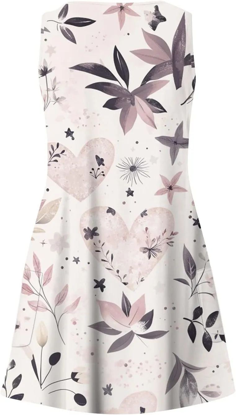Summer Dresses for Women V Neck Sleeveless Dress with Pocket 2025 Beach Sundress Printed Casual Swimsuit Coverup