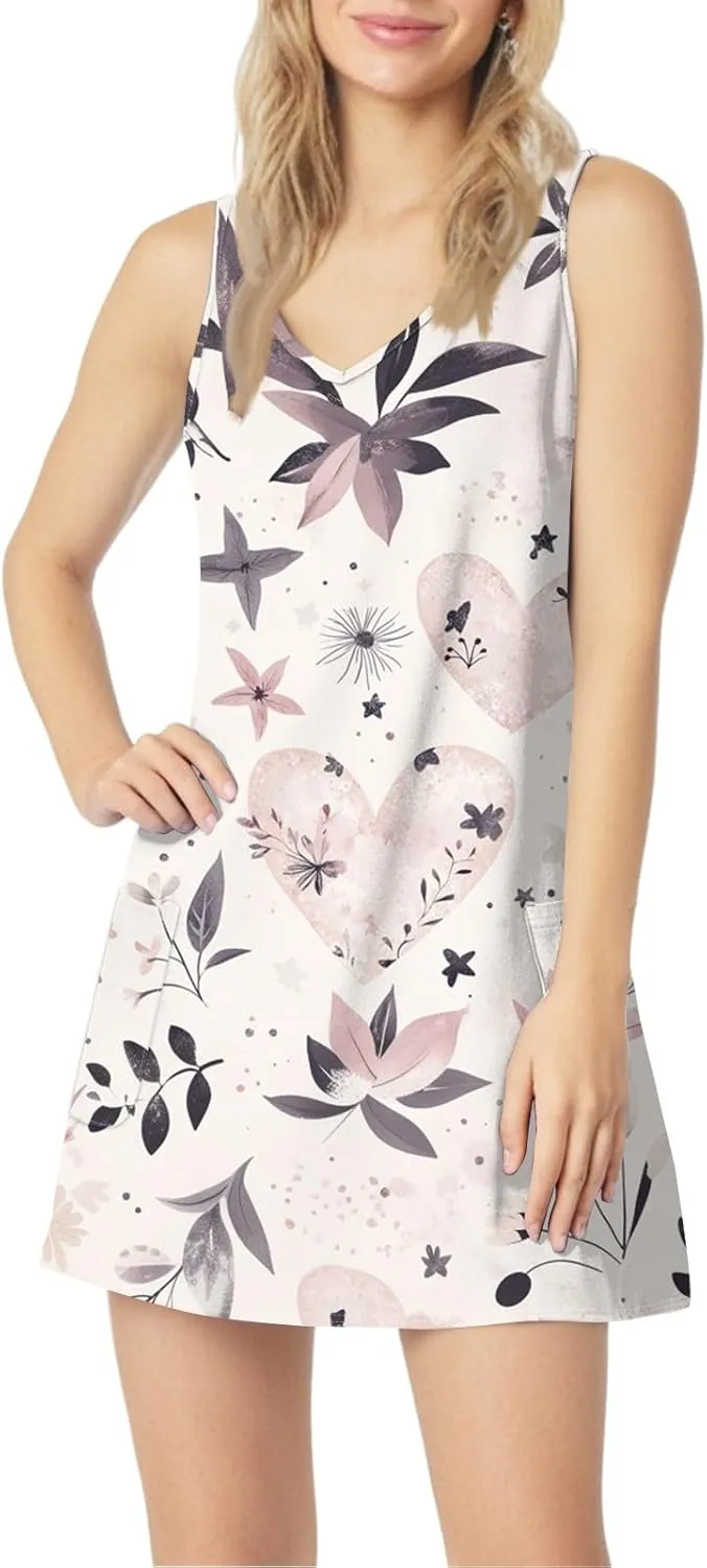 Summer Dresses for Women V Neck Sleeveless Dress with Pocket 2025 Beach Sundress Printed Casual Swimsuit Coverup