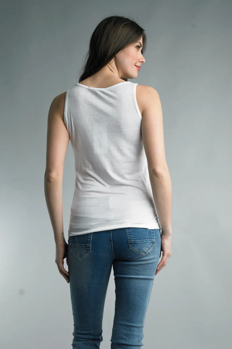 Tempo Paris White Sequin Tank With Silver Foil Trim