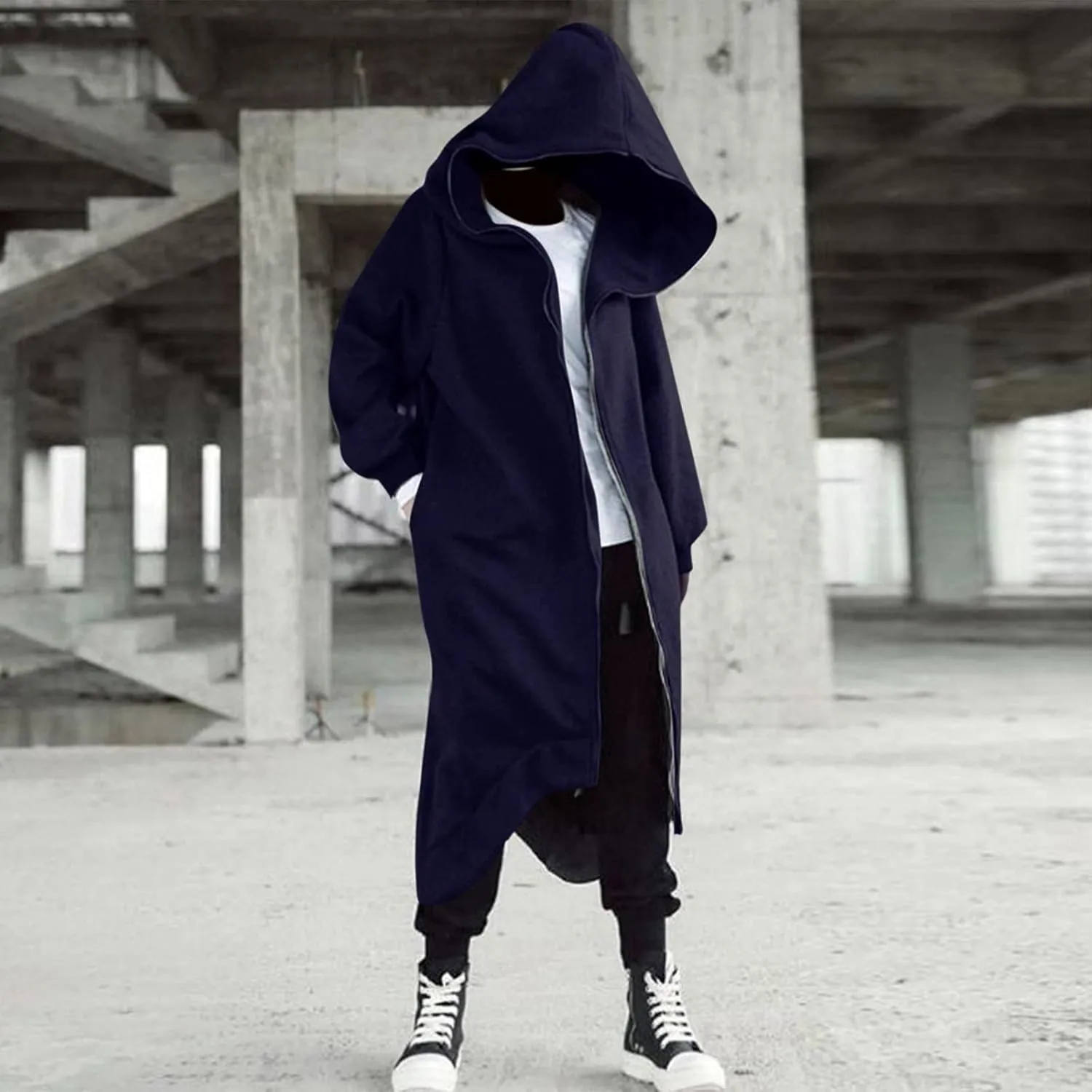 TUQIDEWU Hoodies for Men Pullover, Full Zipper Cloak Cardigan with Hood Long Tunic Sweatshirts Jackets Gothic Street Hoodies