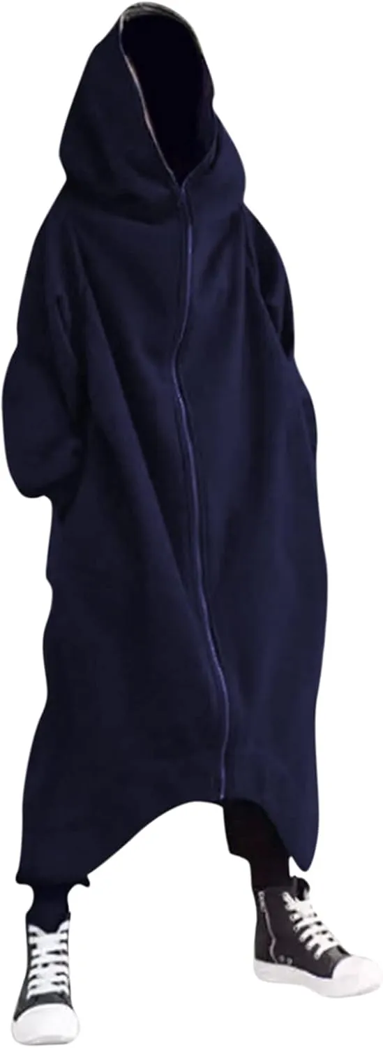 TUQIDEWU Hoodies for Men Pullover, Full Zipper Cloak Cardigan with Hood Long Tunic Sweatshirts Jackets Gothic Street Hoodies