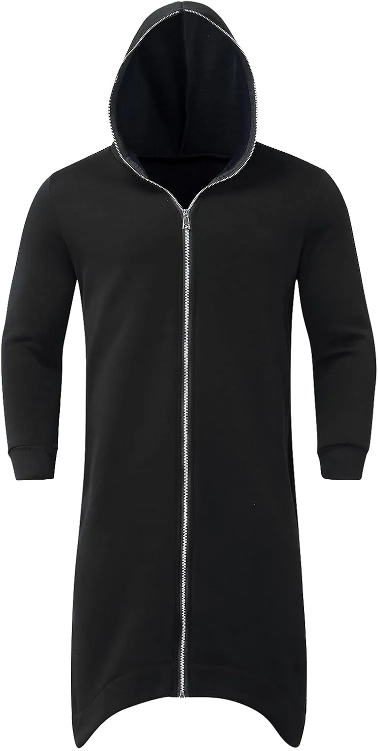 TUQIDEWU Hoodies for Men Pullover, Full Zipper Cloak Cardigan with Hood Long Tunic Sweatshirts Jackets Gothic Street Hoodies