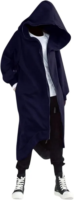 TUQIDEWU Hoodies for Men Pullover, Full Zipper Cloak Cardigan with Hood Long Tunic Sweatshirts Jackets Gothic Street Hoodies
