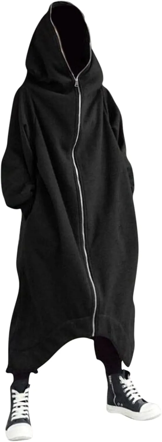 TUQIDEWU Hoodies for Men Pullover, Full Zipper Cloak Cardigan with Hood Long Tunic Sweatshirts Jackets Gothic Street Hoodies