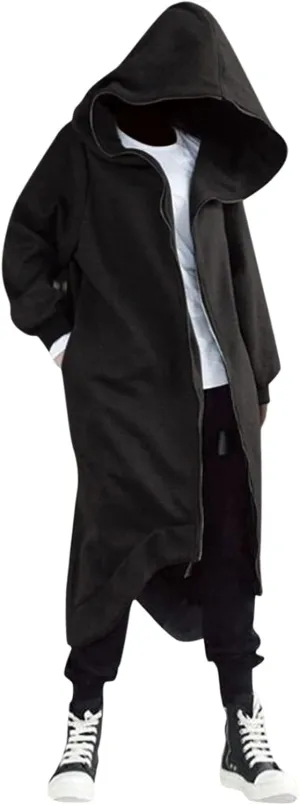 TUQIDEWU Hoodies for Men Pullover, Full Zipper Cloak Cardigan with Hood Long Tunic Sweatshirts Jackets Gothic Street Hoodies