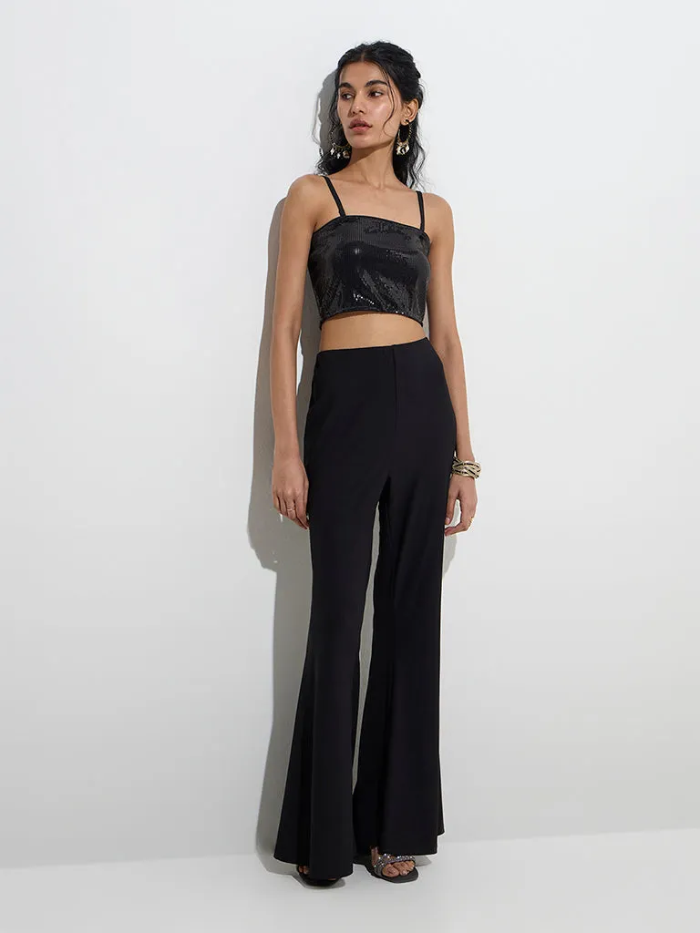 Vark Black Embellished Crop Top