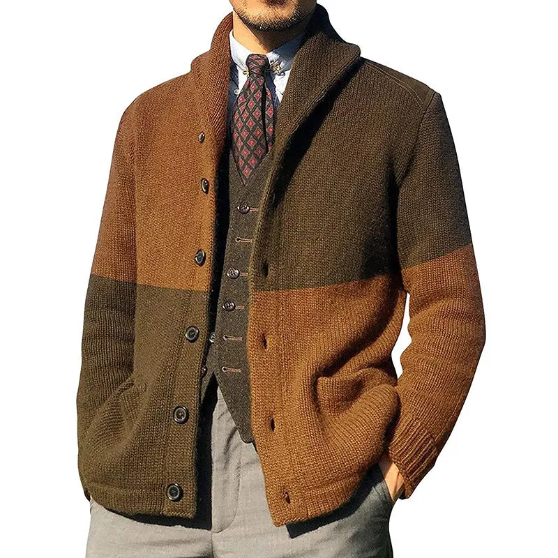 West Louis Knitted Patchwork Turtleneck Cardigan