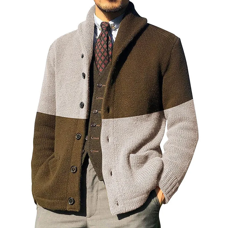 West Louis Knitted Patchwork Turtleneck Cardigan