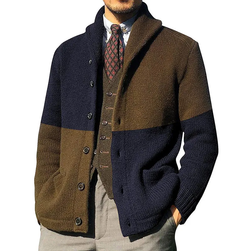 West Louis Knitted Patchwork Turtleneck Cardigan