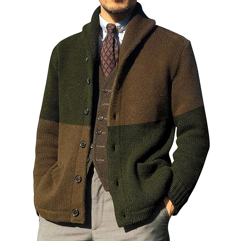 West Louis Knitted Patchwork Turtleneck Cardigan