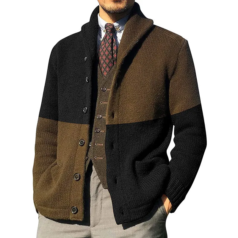 West Louis Knitted Patchwork Turtleneck Cardigan