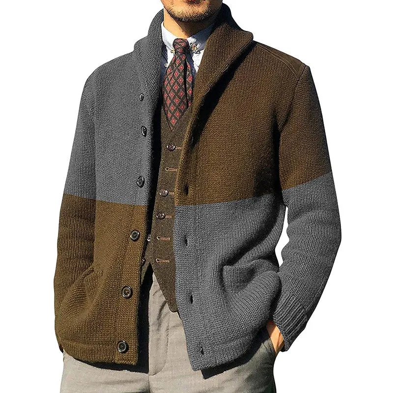 West Louis Knitted Patchwork Turtleneck Cardigan