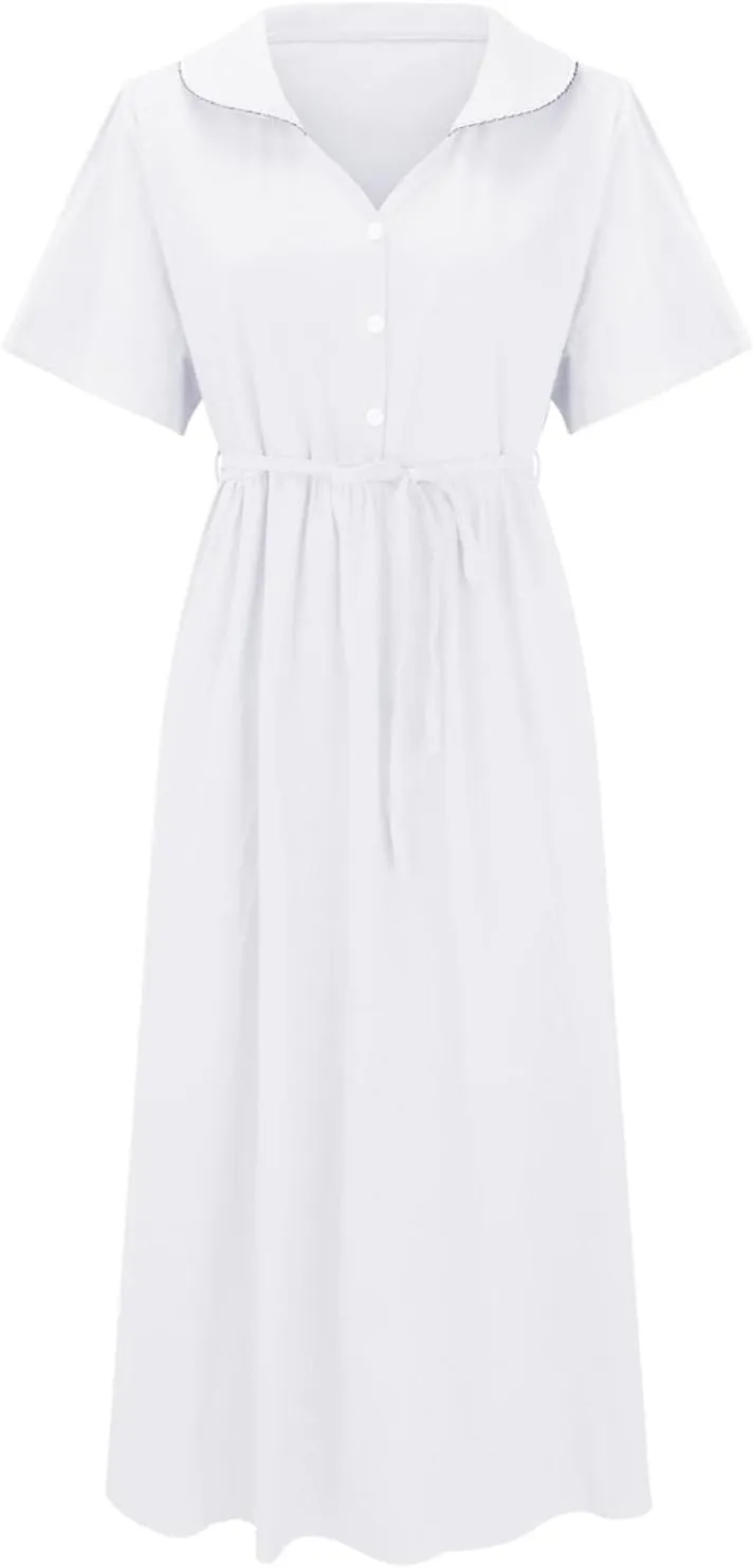Women Cotton Linen Dresses 3/4 Sleeve Floral Print 2025 Maxi Button Down Casual Boho Plus Size A Line Summer Dress