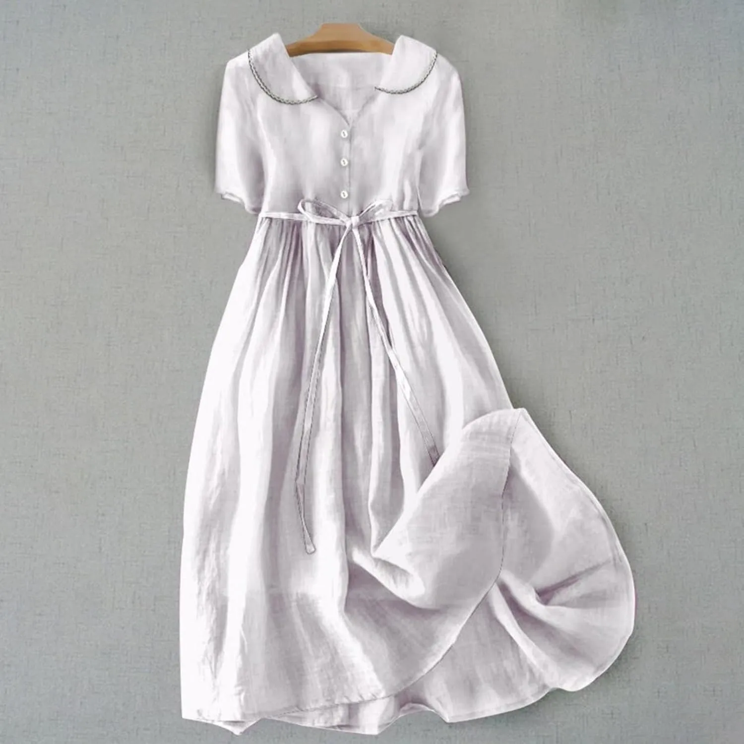 Women Cotton Linen Dresses 3/4 Sleeve Floral Print 2025 Maxi Button Down Casual Boho Plus Size A Line Summer Dress