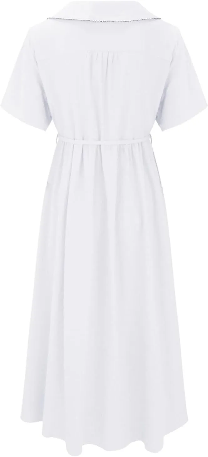 Women Cotton Linen Dresses 3/4 Sleeve Floral Print 2025 Maxi Button Down Casual Boho Plus Size A Line Summer Dress
