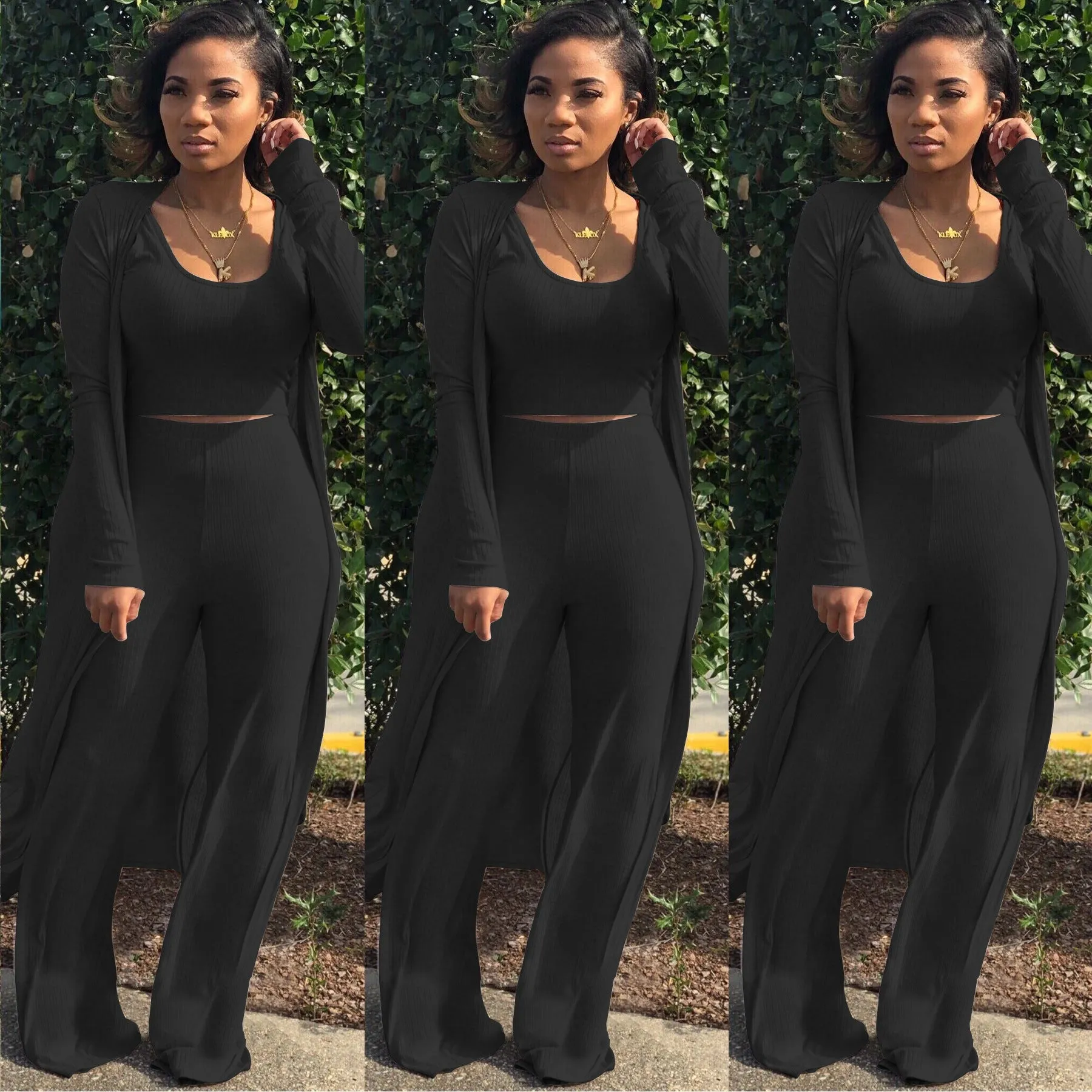 Women Long Kimono Cardigan 3 Piece Outfits