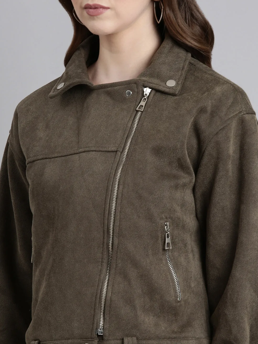 Women Olive Suede Tailored Jacket