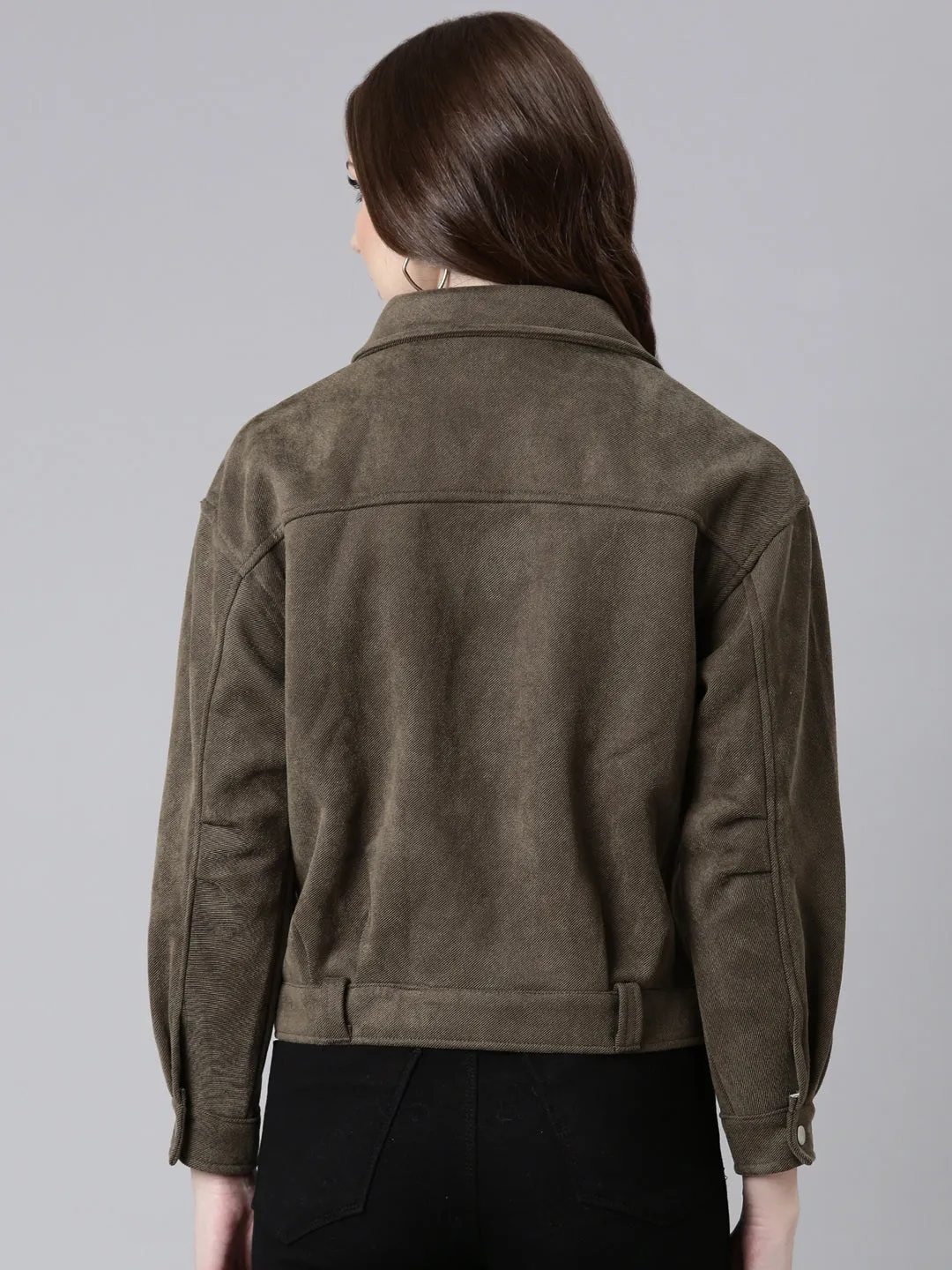 Women Olive Suede Tailored Jacket