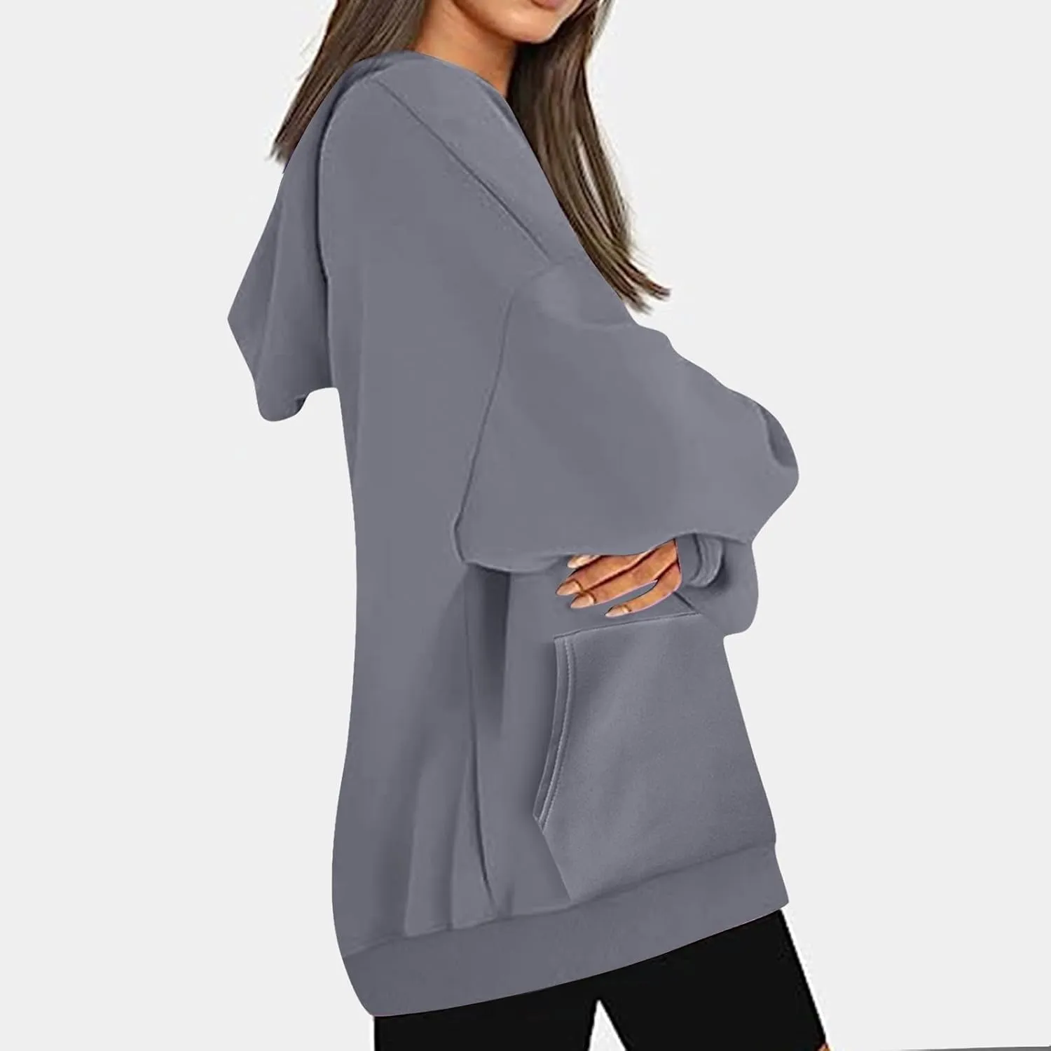Women Oversized Hoodie Fleece Plain Plus Size Sweatshirts with Pocket Drawstring Workout Pullover Sweaters Tops