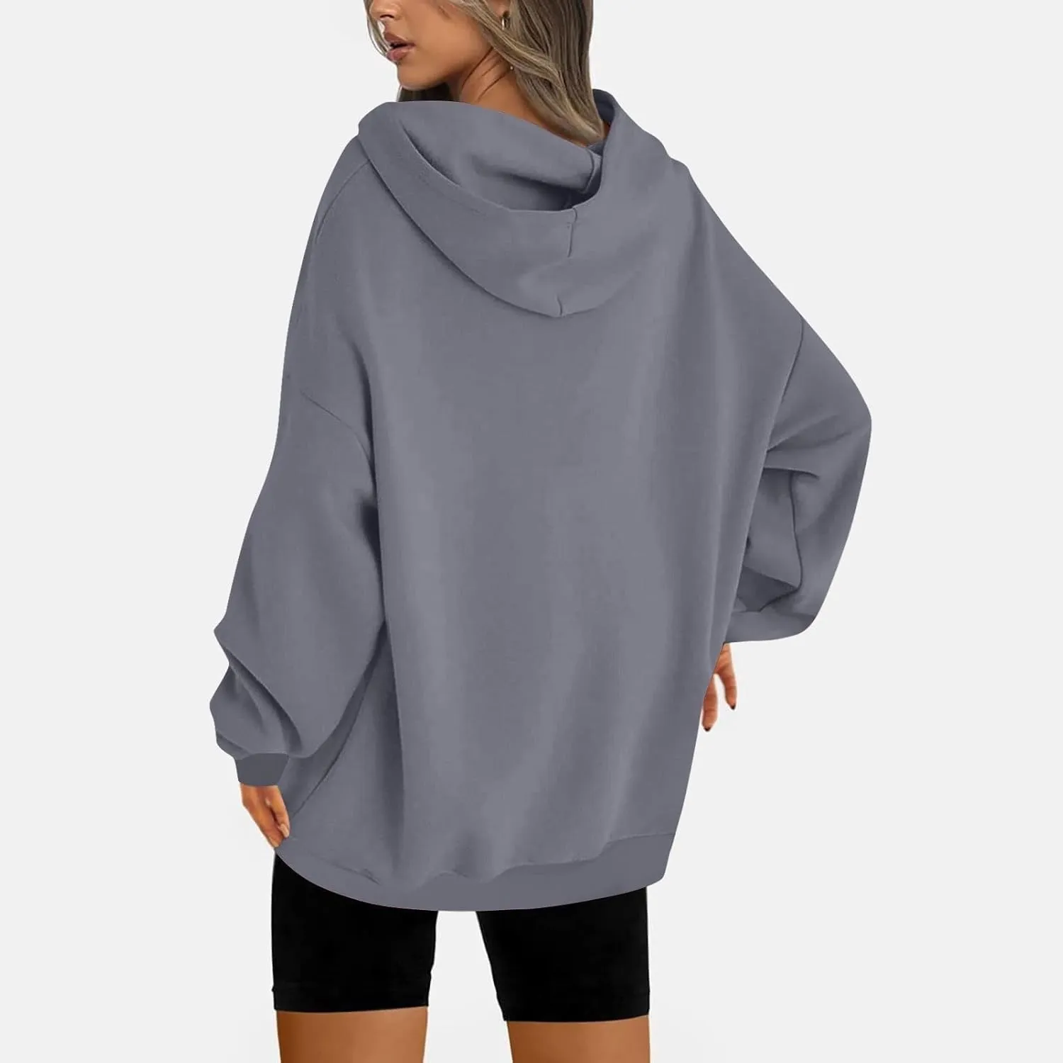 Women Oversized Hoodie Fleece Plain Plus Size Sweatshirts with Pocket Drawstring Workout Pullover Sweaters Tops