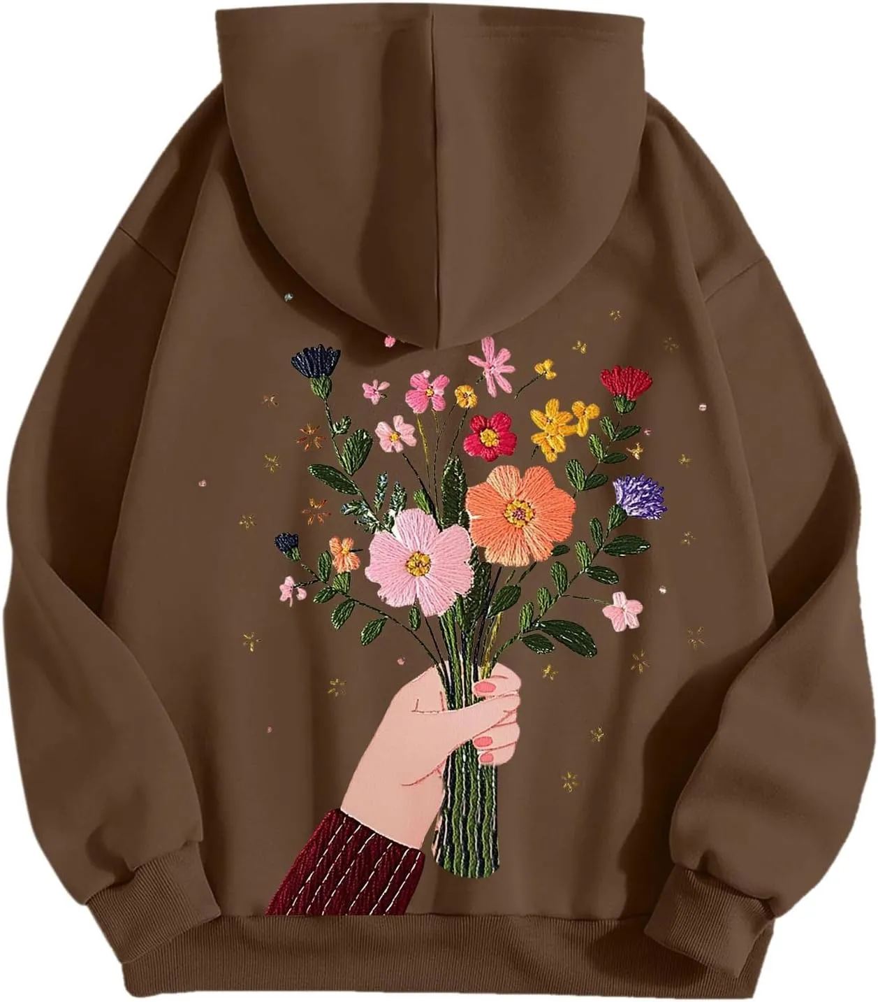 Women Sweatshirts Graphic Hoodies Oversized Pullover Flower Casual Long Sleeve Hooded Drawstring Sweatshirt