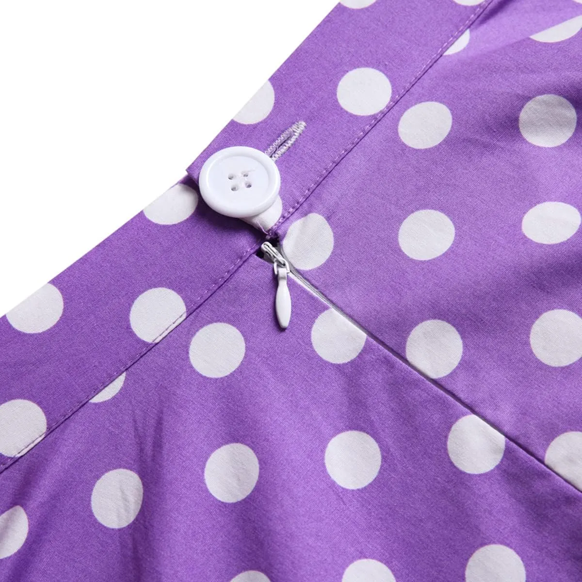 Women Vintage A Line Midi Skirt Floral Berry Cherry Print Pleated Skirts 50s Polka Dot Swing Skirt Knee Length Skater Skirt