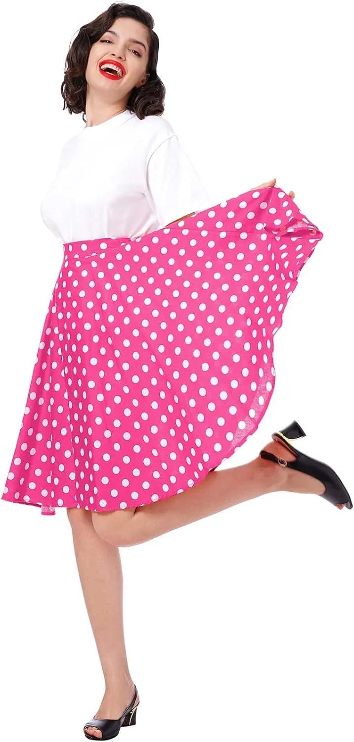 Women Vintage A Line Midi Skirt Floral Berry Cherry Print Pleated Skirts 50s Polka Dot Swing Skirt Knee Length Skater Skirt