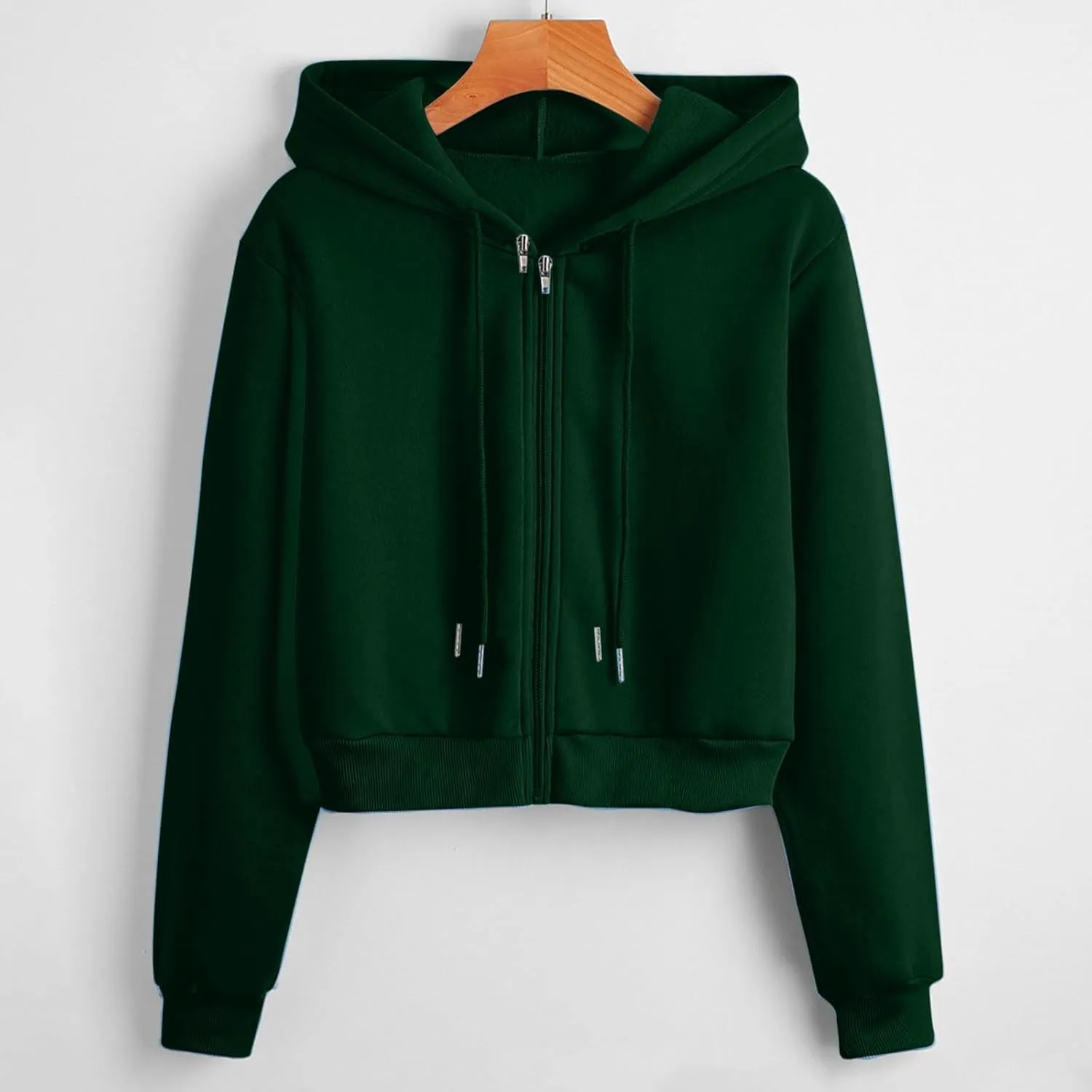 Women's Cropped Hoodie Long Sleeve Plain Lightweight Zip Up Hooded Sweatshirts Outwear Teens Tops with Pockets