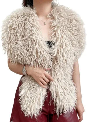 Women's Faux Fur Vest Tie Backless Halter Sleeveless Fuzzy Tank Top Back Tie Lace Up Shaggy Waistcoat