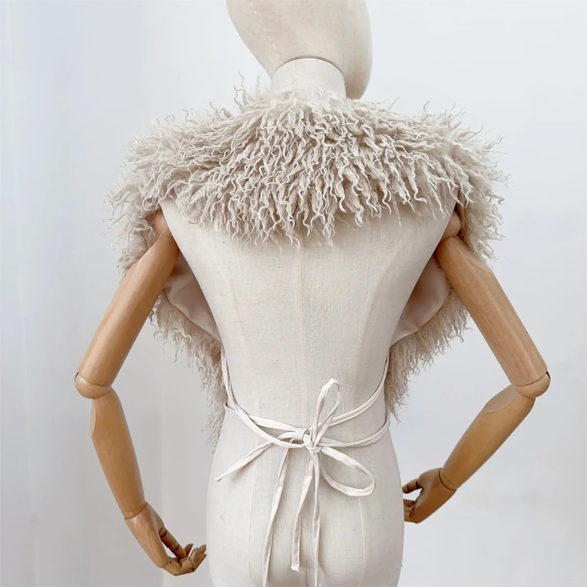 Women's Faux Fur Vest Tie Backless Halter Sleeveless Fuzzy Tank Top Back Tie Lace Up Shaggy Waistcoat