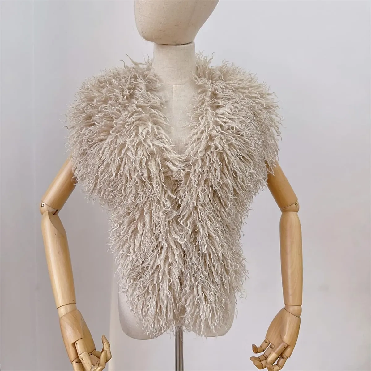Women's Faux Fur Vest Tie Backless Halter Sleeveless Fuzzy Tank Top Back Tie Lace Up Shaggy Waistcoat