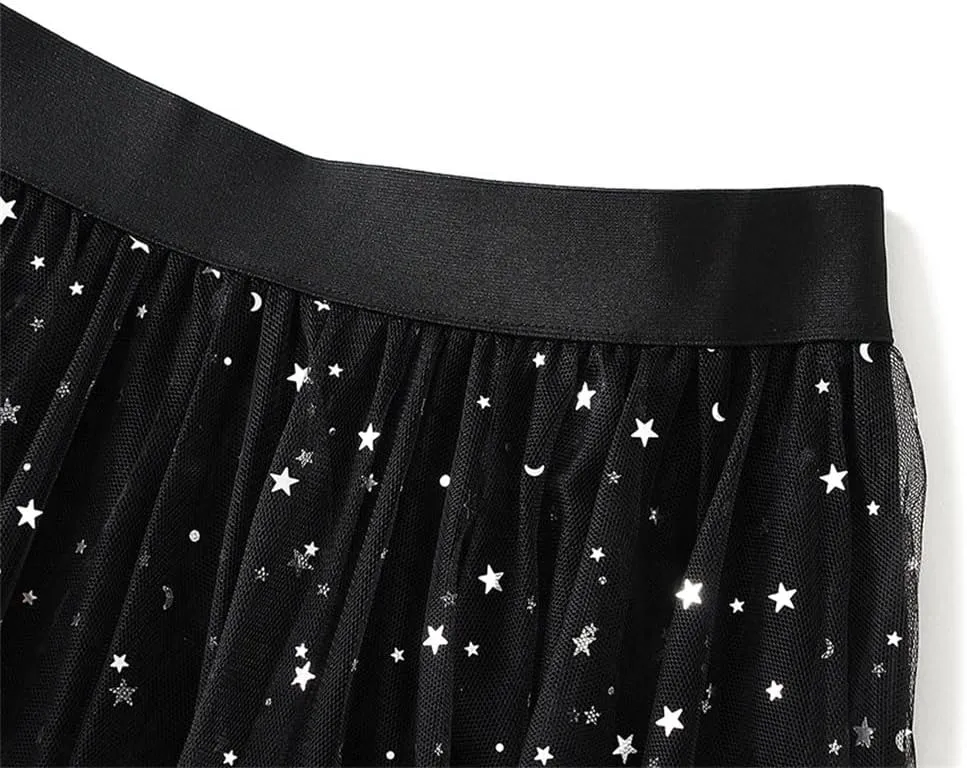 Womens Mesh Tulle Midi Skirt with High Waist Fluffy Layered Tutu Skirt Irregular Hemline Skirt for Prom