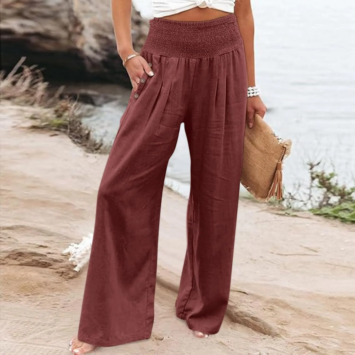 Womens Palazzo Pants Fall Plus Size Loose Cotton and Linen Casual Pants Yoga Sweatpants Leggings with Pockets for