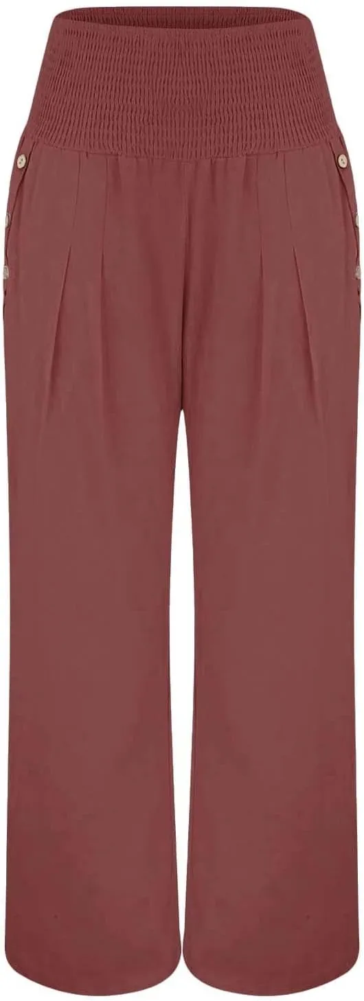 Womens Palazzo Pants Fall Plus Size Loose Cotton and Linen Casual Pants Yoga Sweatpants Leggings with Pockets for