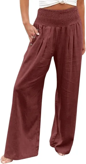 Womens Palazzo Pants Fall Plus Size Loose Cotton and Linen Casual Pants Yoga Sweatpants Leggings with Pockets for