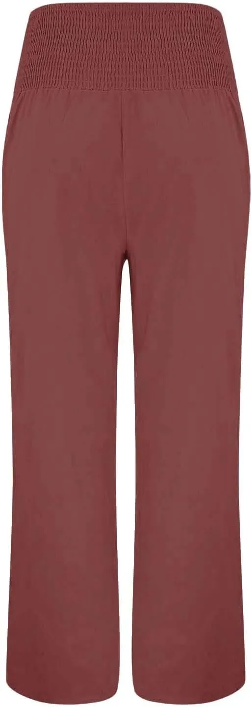 Womens Palazzo Pants Fall Plus Size Loose Cotton and Linen Casual Pants Yoga Sweatpants Leggings with Pockets for