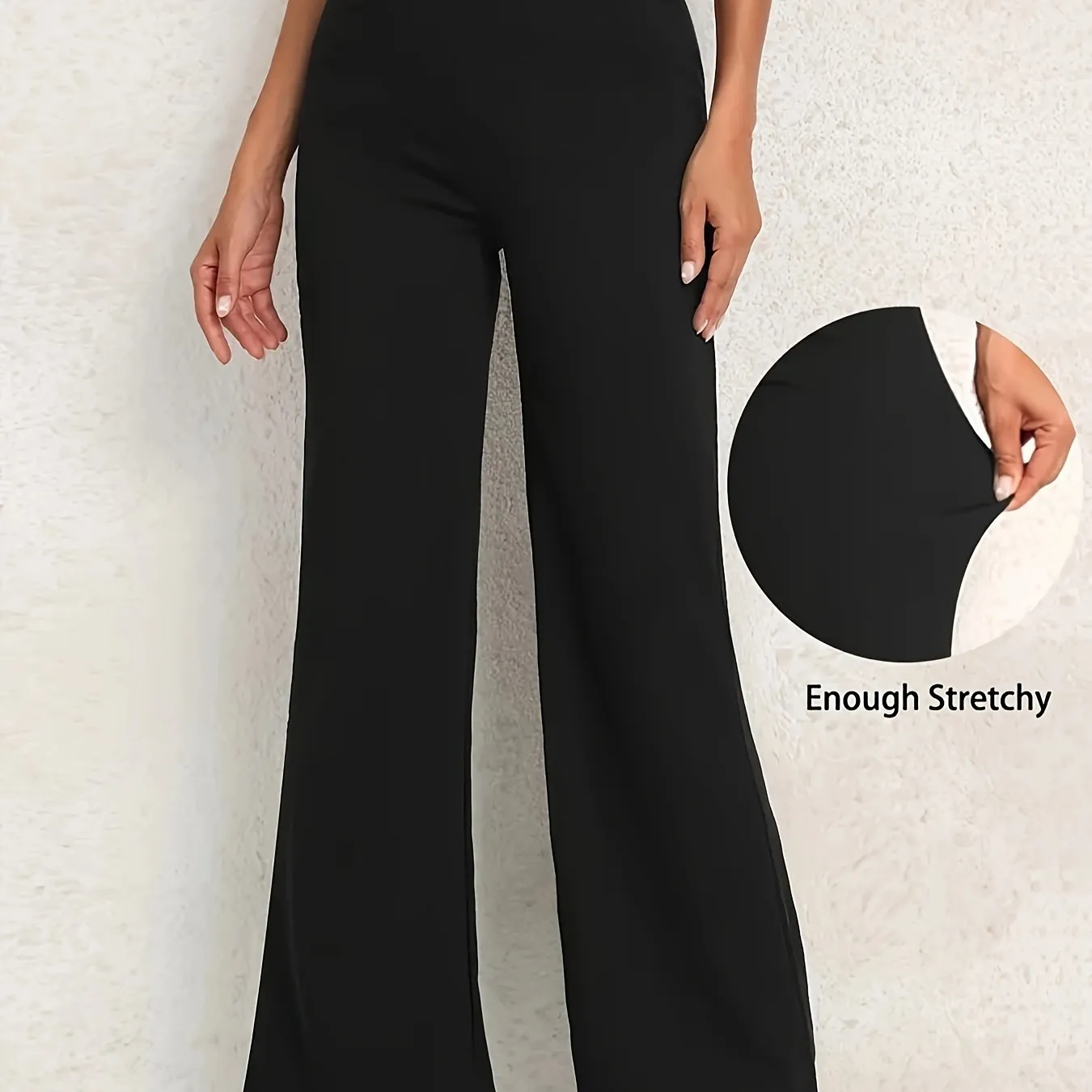 Women's Plus Solid High Rise High Stretch Flared Leg Trousers - Effortless Elegance for Every Occasion