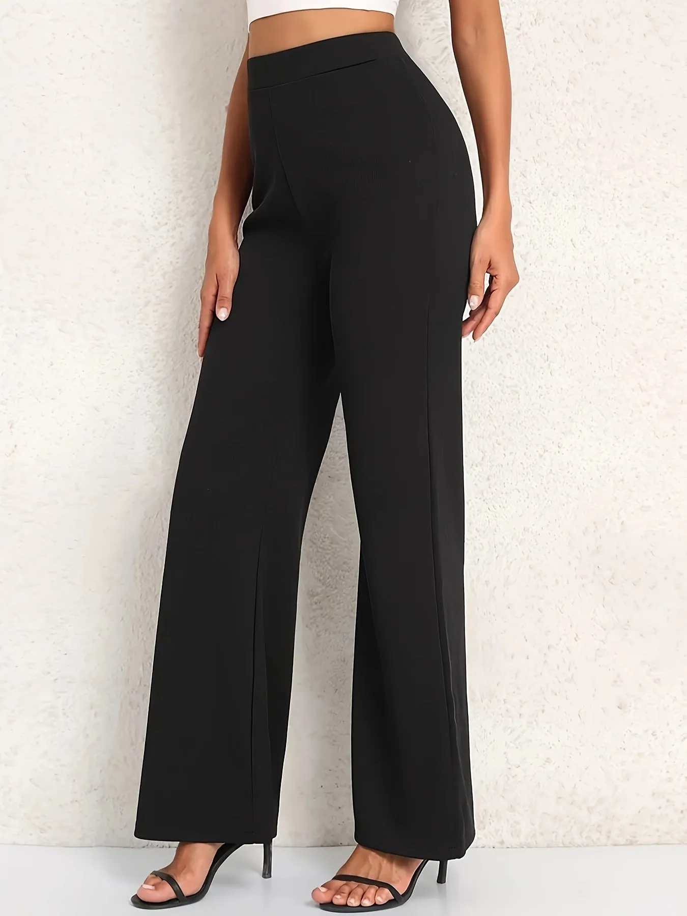 Women's Plus Solid High Rise High Stretch Flared Leg Trousers - Effortless Elegance for Every Occasion