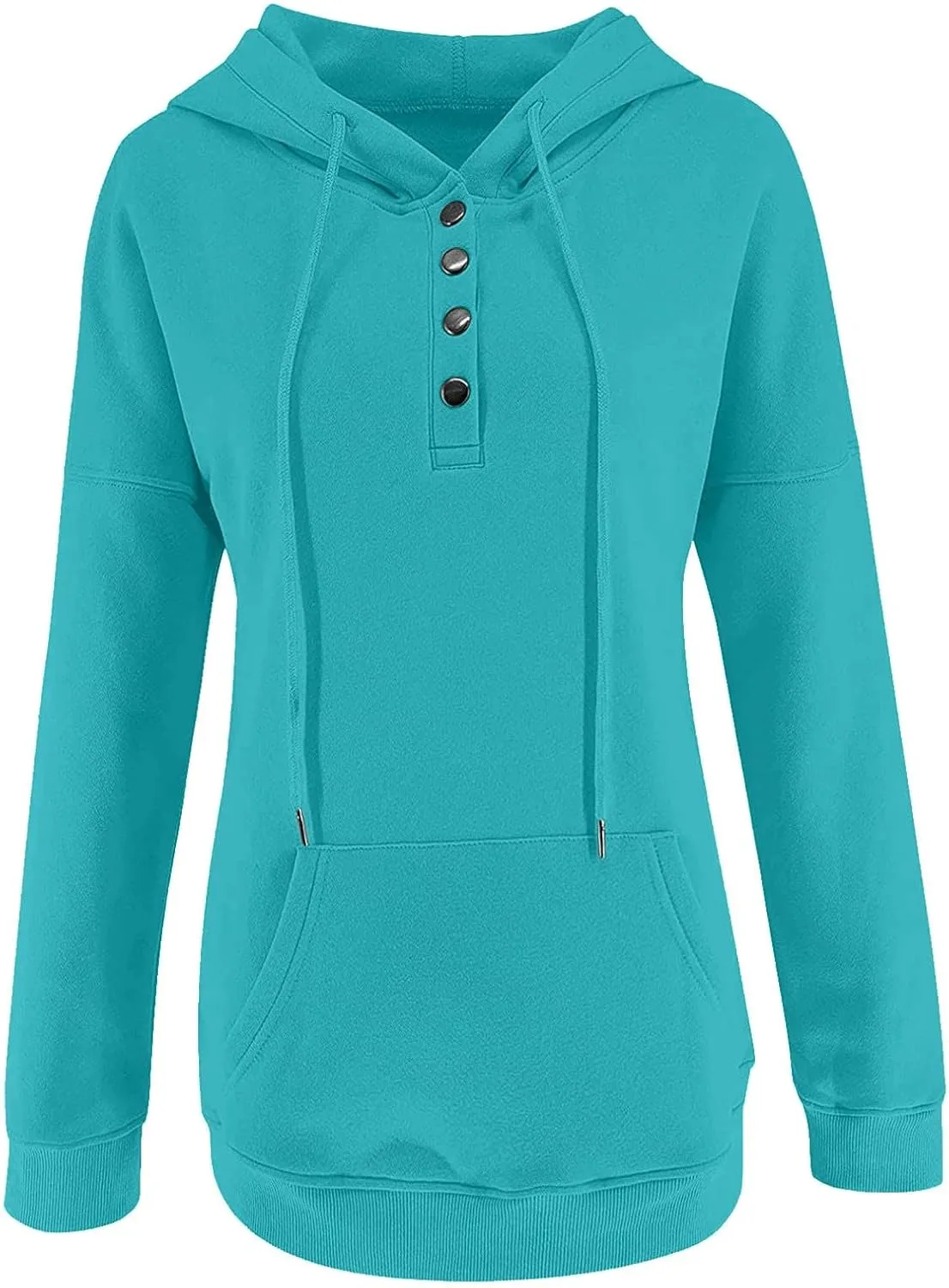 Women's Pullover Hoodies Tops Casual Button Down Long Sleeve Hooded Sweatshirts With Kangaroo Pocket Trendy 2023