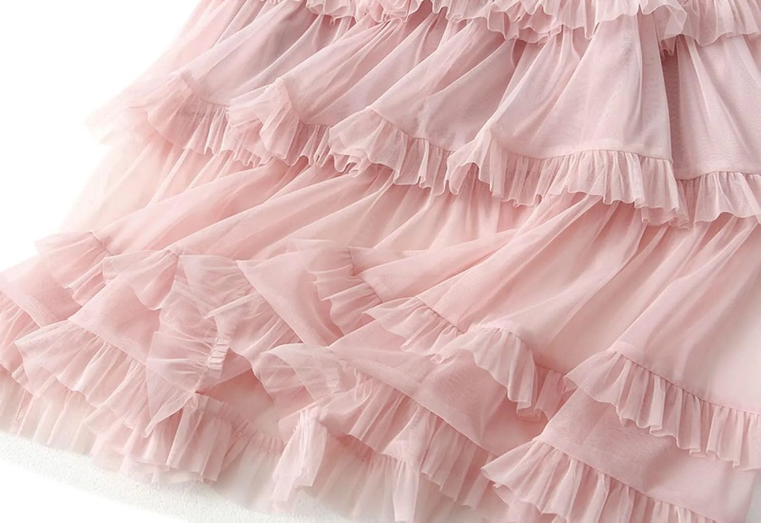 Womens Ruffle Tulle Skirts High Waist Fairy Cake Skirt Pleated Midi Tutu Skirts 2025 Summer Mesh Layered A-line Skirt
