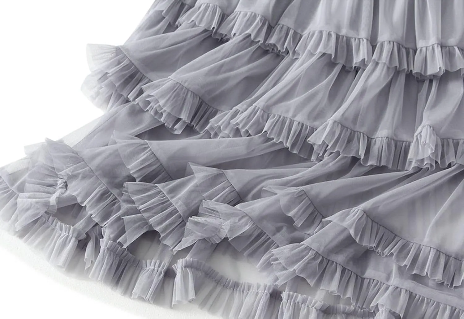 Womens Ruffle Tulle Skirts High Waist Fairy Cake Skirt Pleated Midi Tutu Skirts 2025 Summer Mesh Layered A-line Skirt